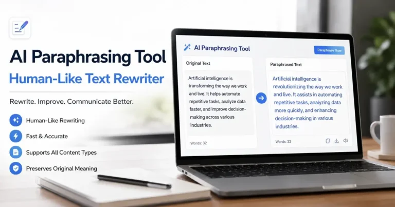 AI paraphrasing tool rewriting text into clear, natural, and human-like content online